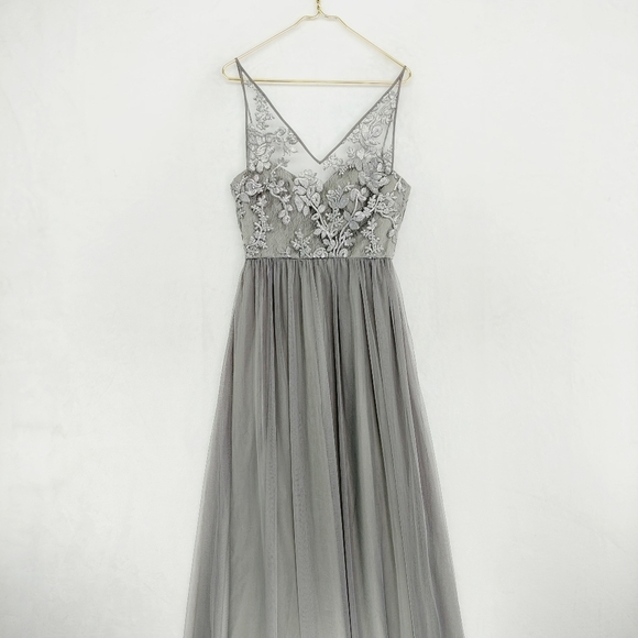 Amsale Dresses & Skirts - NEW Amsale Sora Gunmetal Lace Bodice Maxi A Line Bridesmaid Dress Z81